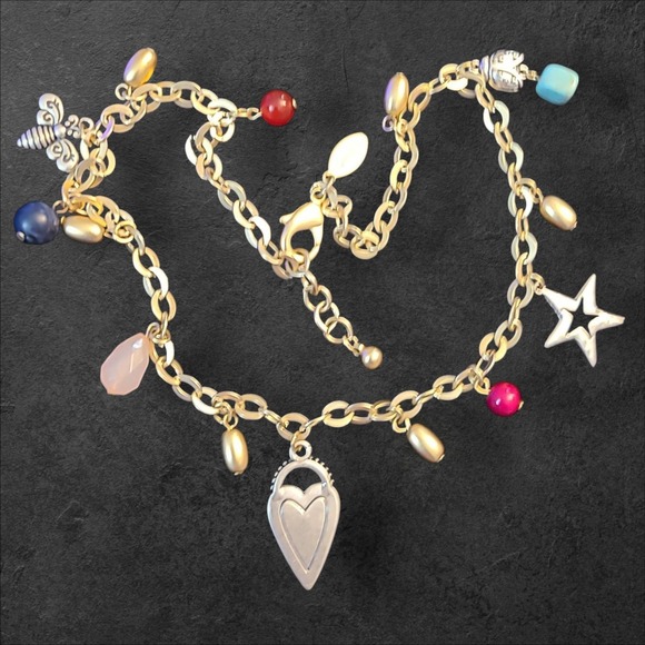 Chico's Matte Gold Tone‎ Charm Necklace Heart Star Bumblebee - Picture 2 of 8